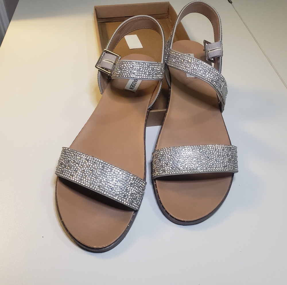 STEVE MADDEN Women's Silver Bedazzled Rhinestone Bling Sandals Size 13